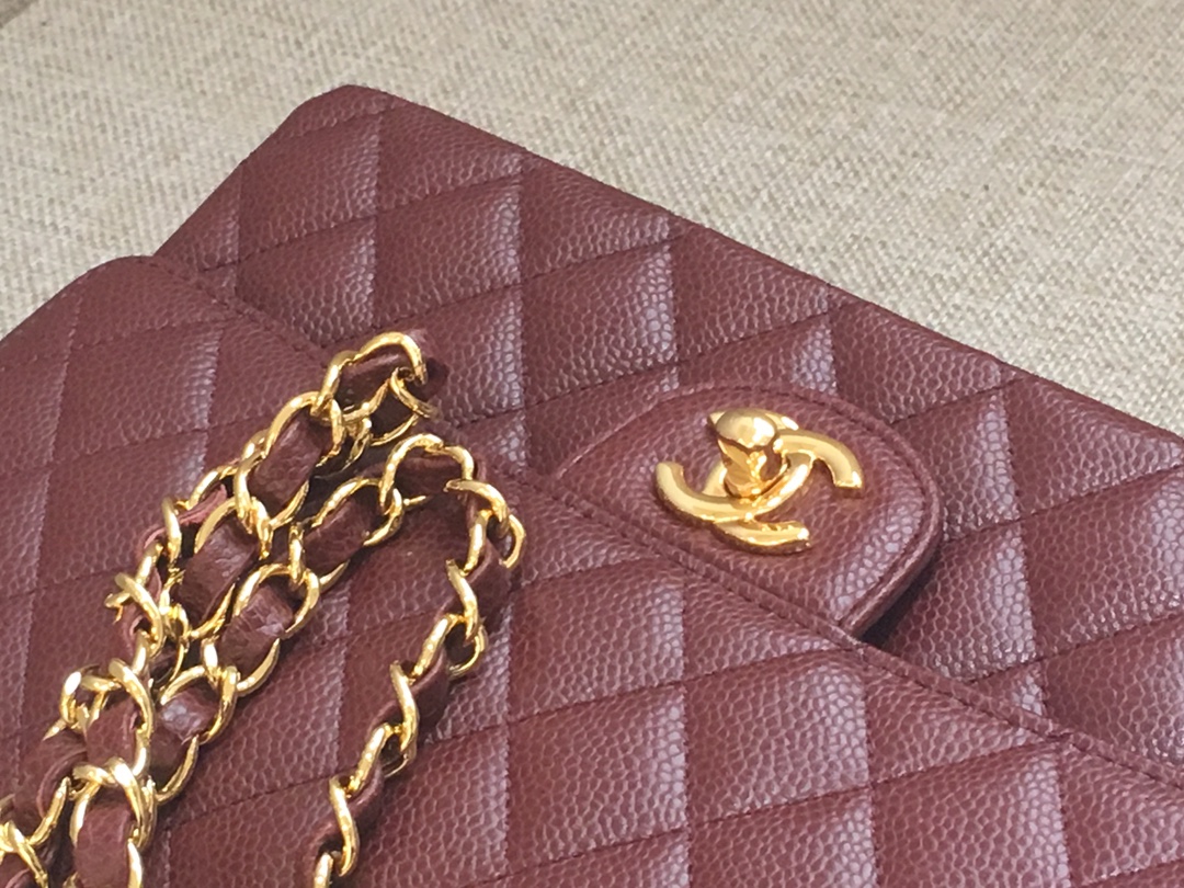 Medium Classic Flap Caviar Bag A01112 Burgundy/Gold